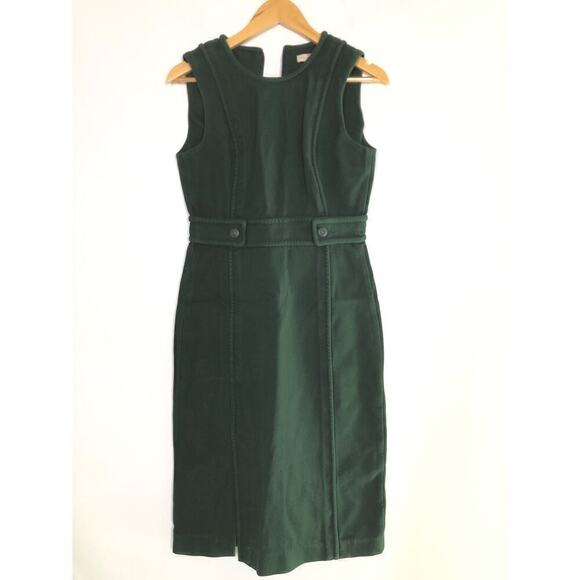 Tory Burch Twill Dress 100% Cotton Sleeveless Crew Neck Sheath Midi Green Size 4 - Picture 6 of 16